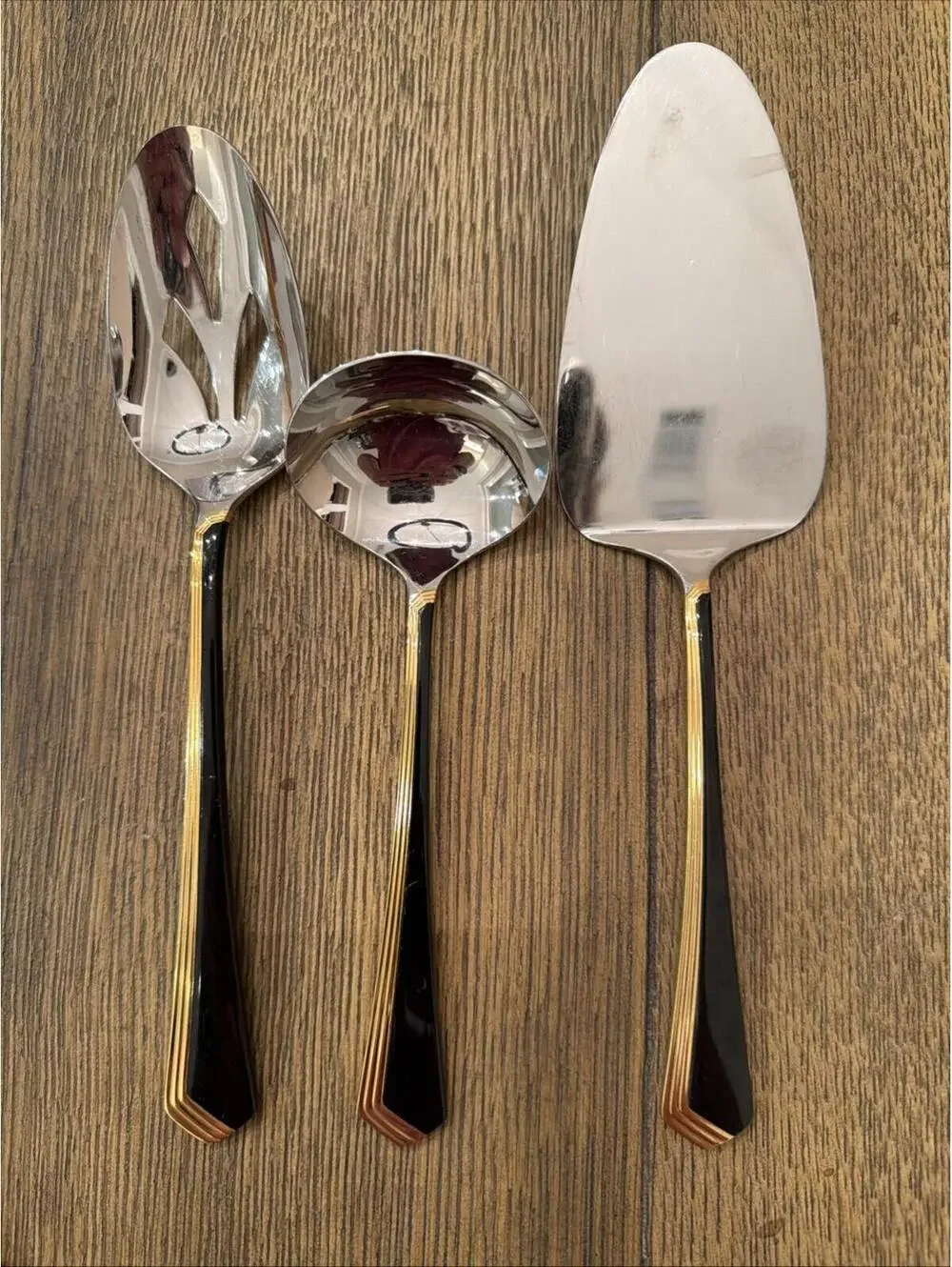 Yamazaki Patrick Ramona Black Gold Accent Serving Pieces – Set of 3 – Stainless